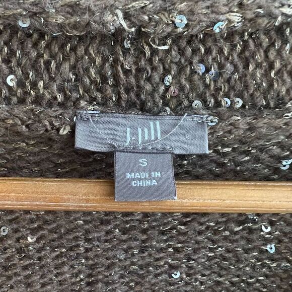 J. Jill Womens Small Brown Wool Open Cardigan Sweater Pockets Sequin Sparkle - Picture 6 of 9